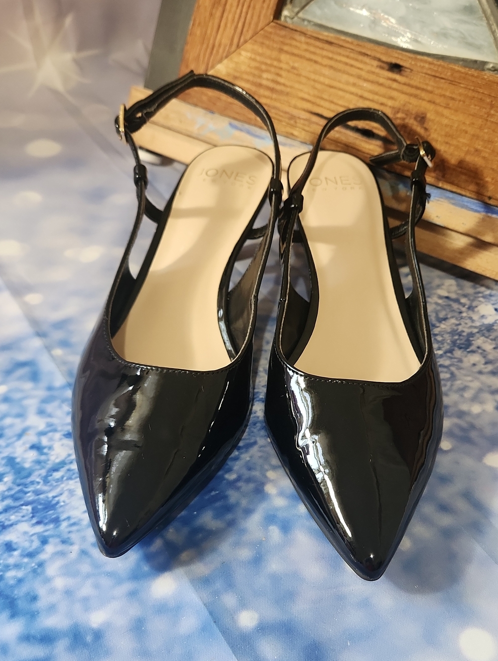 Jones New York Black Patent Pointed Slingback Heels